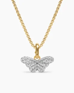 Butterfly Amulet 18K White and Yellow Gold with Diamonds, 9.1mm