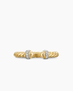 Cable Band Open Ring 18K Yellow Gold with Diamonds, 2.8mm
