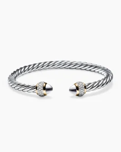 Cable Bracelet Sterling Silver with 18K Yellow Gold and Diamonds, 5mm