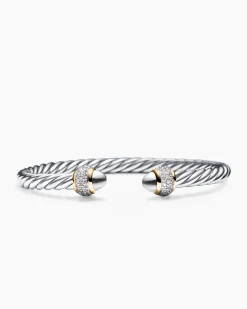 Cable Bracelet Sterling Silver with 18K Yellow Gold and Diamonds, 5mm