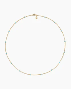 Cable Collectibles® Bead and Chain Necklace 18K Yellow Gold with Turquoise, 3.5mm