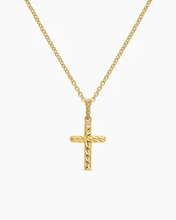 Cable Collectibles® Cross Necklace 18K Yellow Gold with Diamonds, 17mm