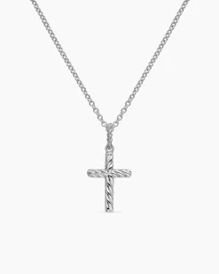 Cable Collectibles® Cross Necklace 18K White Gold with Diamonds, 17mm
