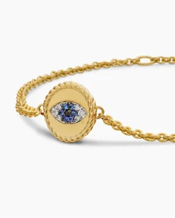 Cable Collectibles® Evil Eye Bracelet 18K Yellow Gold with Pavé Blue Sapphires and Diamonds, 2mm