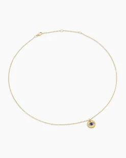 Cable Collectibles® Evil Eye Necklace 18K Yellow Gold with Pavé Blue Sapphires and Diamonds, 11mm