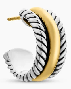 Cable Collectibles® Huggie Hoop Earrings Sterling Silver with 14K Yellow Gold, 15.6mm