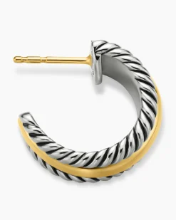 Cable Collectibles® Huggie Hoop Earrings Sterling Silver with 14K Yellow Gold, 15.6mm