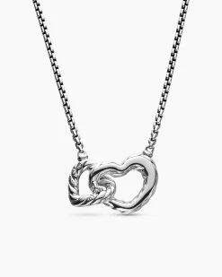 Cable Collectibles® Interlocking Heart Necklace Sterling Silver with Diamonds, 16.4mm