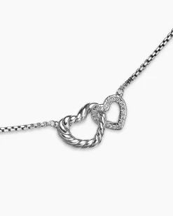 Cable Collectibles® Interlocking Heart Necklace Sterling Silver with Diamonds, 16.4mm