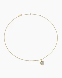 Cable Collectibles® Pavé Plate Heart Necklace 18K Yellow Gold with Diamonds, 11.5mm