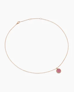 Cable Collectibles® Pavé Plate Necklace 18K Rose Gold with Pink Sapphires, 11mm