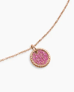 Cable Collectibles® Pavé Plate Necklace 18K Rose Gold with Pink Sapphires, 11mm