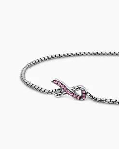Cable Collectibles® Ribbon Chain Bracelet Sterling Silver with Pavé Pink Sapphires, 1.5mm