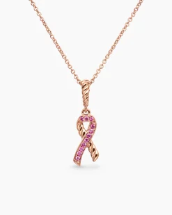Cable Collectibles® Ribbon Necklace 18K Rose Gold with Pavé Pink Sapphires, 15.7mm