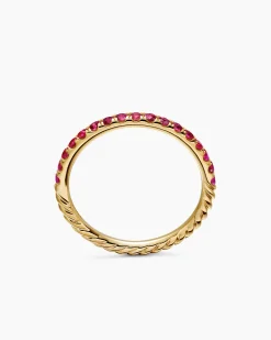 Cable Collectibles® Stack Ring 18K Yellow Gold with Pavé Rubies, 2mm