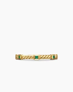 Cable Collectibles® Stack Ring 18K Yellow Gold with Emeralds, 2mm