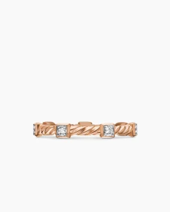 Cable Collectibles® Stations Stack Ring 18K Rose Gold with Diamonds, 2mm