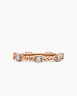 Cable Collectibles® Stations Stack Ring 18K Rose Gold with Diamonds, 2mm