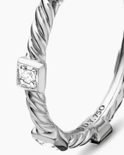 Cable Collectibles® Stations Stack Ring 18K White Gold with Diamonds, 2mm