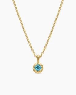 Cable Collectibles® Teen Birthstone Necklace 18K Yellow Gold with Blue Topaz, 3mm