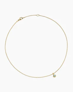 Cable Collectibles® Teen Birthstone Necklace 18K Yellow Gold with Blue Topaz, 3mm