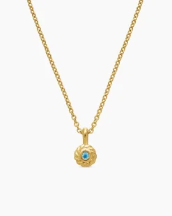 Cable Collectibles® Teen Birthstone Necklace 18K Yellow Gold with Blue Topaz, 3mm