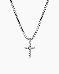 Cable Collectibles® Teen Cross Necklace Sterling Silver with Center Diamond