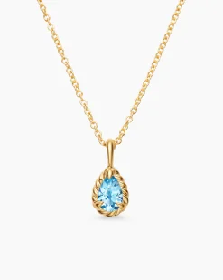Cable Collectibles® Teen Teardrop Necklace 18K Yellow Gold with Blue Topaz
