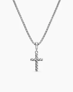 Cable Cross Pendant Necklace Sterling Silver, 17.5mm