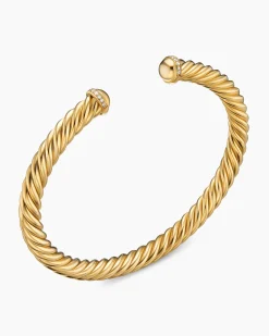 Cable Cuff Bracelet 18K Yellow Gold with Diamonds, 6mm