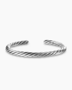 Cable Cuff Bracelet Sterling Silver, 6mm