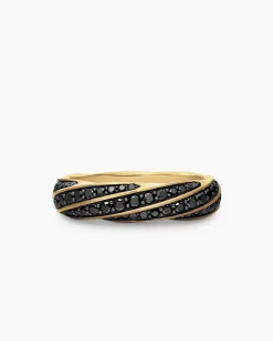 Cable Edge® Band Ring 18K Yellow Gold with Black Diamonds, 6mm