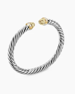 Cable Flex® Bracelet Sterling Silver with 14K Yellow Gold, Champagne Citrine and Diamonds, 6mm