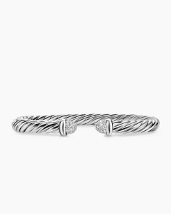 Cable Flex® Bracelet Sterling Silver with Pavé Diamond Domes, 6mm