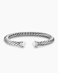 Cable Flex® Bracelet Sterling Silver with Pearls and Diamonds, 6mm