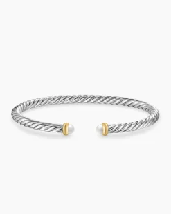 Cable Flex® Bracelet Sterling Silver with 14K Yellow Gold and Pearls, 4mm