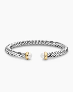 Cable Flex® Bracelet Sterling Silver with 14K Yellow Gold and Pearls, 6mm