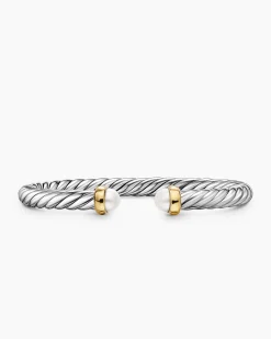 Cable Flex® Bracelet Sterling Silver with 14K Yellow Gold and Pearls, 6mm