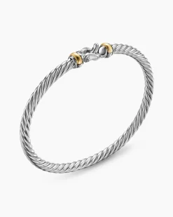 Cable Flex® Buckle Bracelet Sterling Silver with 14K Yellow Gold, 4mm