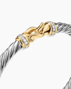 Cable Flex® Buckle Bracelet Sterling Silver with 14K Yellow Gold and Diamonds, 6mm
