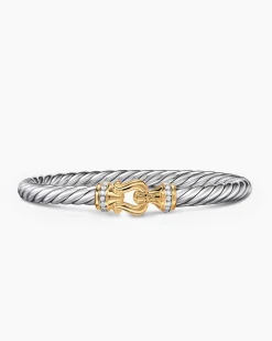 Cable Flex® Buckle Bracelet Sterling Silver with 14K Yellow Gold and Diamonds, 6mm