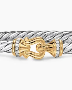 Cable Flex® Buckle Bracelet Sterling Silver with 14K Yellow Gold and Diamonds, 6mm