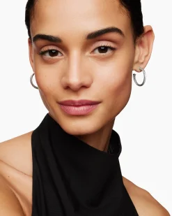 Cable Hoop Earrings Sterling Silver, 3/4in