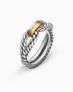 Cable Loop Band Ring Sterling Silver with 18K Yellow Gold, 7mm