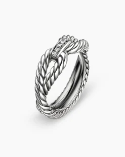 Cable Loop Band Ring Sterling Silver with Diamonds, 7mm