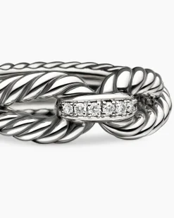 Cable Loop Band Ring Sterling Silver with Diamonds, 7mm