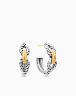 Cable Loop Hoop Earrings Sterling Silver with 18K Yellow Gold, 22mm