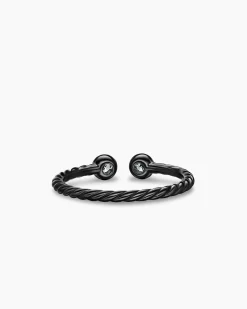 Cable Open Round Ring Black Titanium with Diamonds, 1.7mm