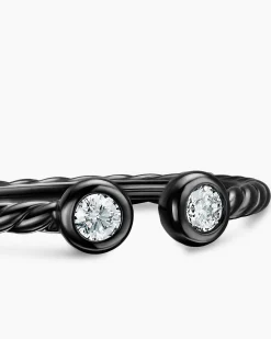 Cable Open Round Ring Black Titanium with Diamonds, 1.7mm