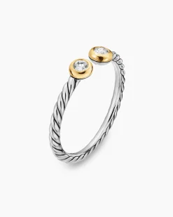 Cable Open Round Ring Sterling Silver with 14K Yellow Gold and Diamonds, 1.7mm